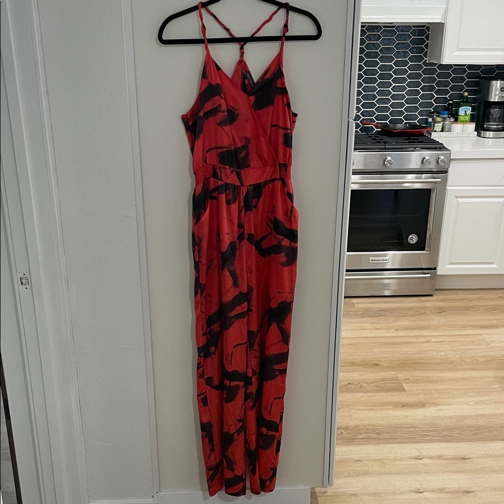 Vince Camuto Red and Black Patterned Jumpsuit | S